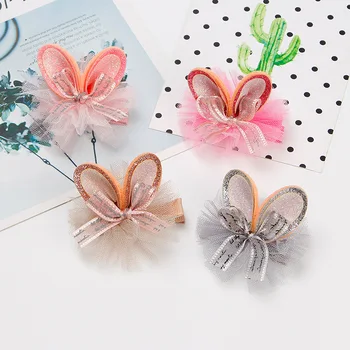 

20pcs Boutique Cute Gauze Glitter Rabbit Ears Hairpins Solid Bowknot Hair Clips Fashion Princess Headwear Hair Accessories