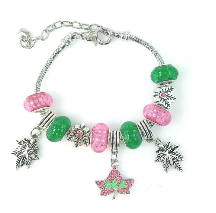 AKA sorority crystal big hole bracelet for Alpha Kap Alpha silver Lobster Clasp big hole beads sbracelet jewelry - Окраска металла: 2