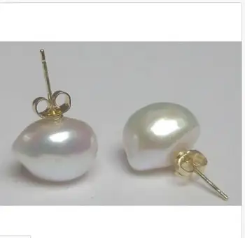 

gorgeous 12-13mm south sea baroque white pearl earring yellow gold