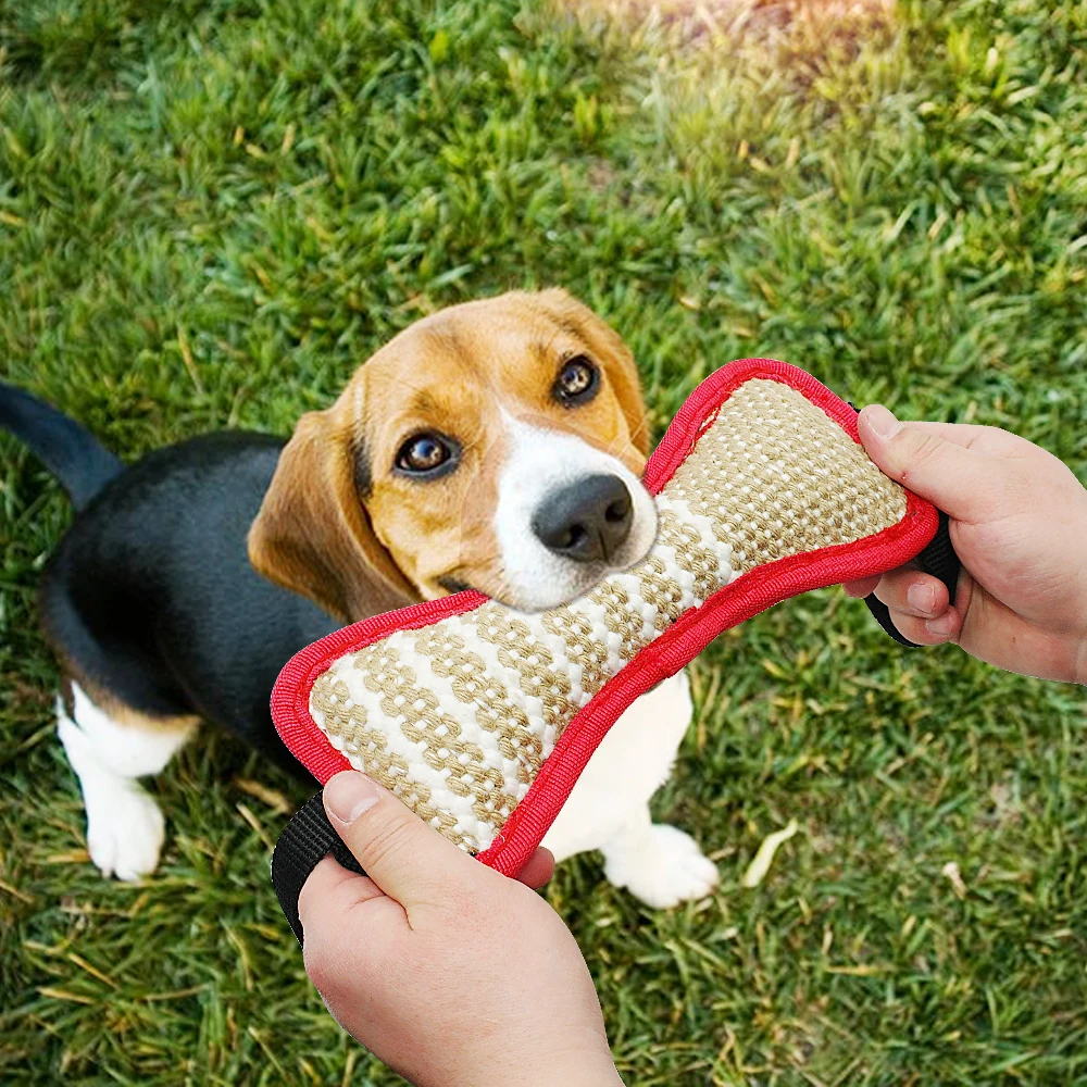 Dog Bite Tug Chewing Toy Jute Dogs Training Toys For Small Medium Dogs Playing with 2 Handles