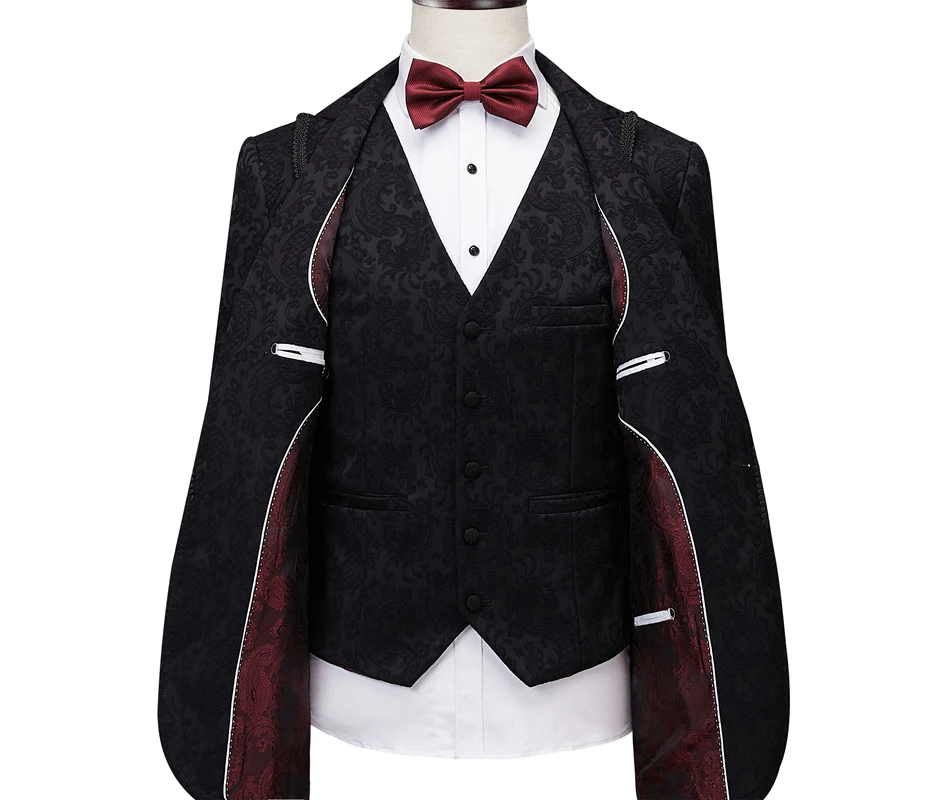 Пиджак+ брюки+ жилет, черный мужской костюм,, приталенные свадебные костюмы для мужчин, 3 предмета, костюм жениха, роскошные Брендовые вечерние костюмы на выпускной