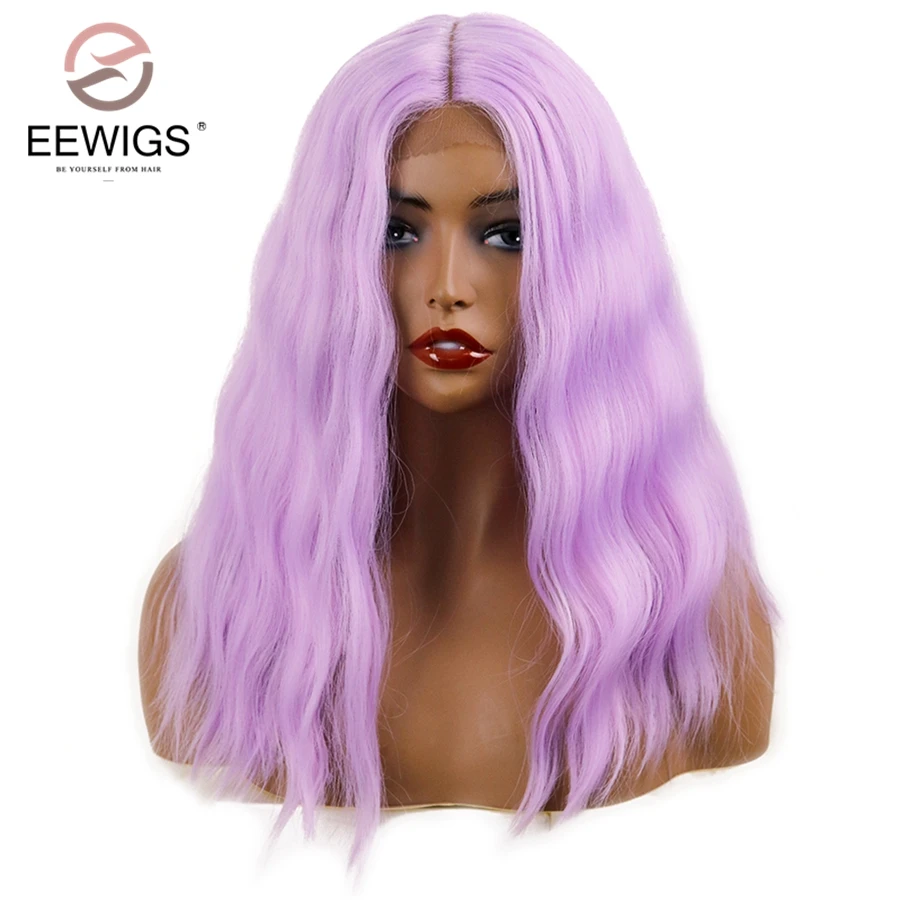 EEWIGS глубокая часть короткий парик-Боб 13X6 синтетический парик фронта шнурка термостойкие волокна сиреневый фиолетовый парики для черных женщин повседневная одежда