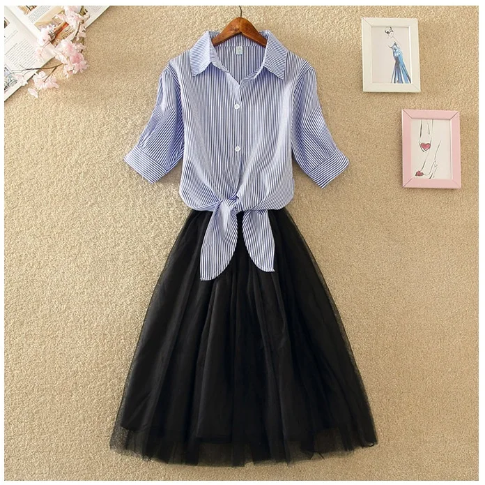 Shirt And Sling Tutu Dress Suit Women 2018 Summer Cute 2 Piece Dress Blue Pink Shirt And White Veil Dresses Plus Size 3XL 4XL (21)