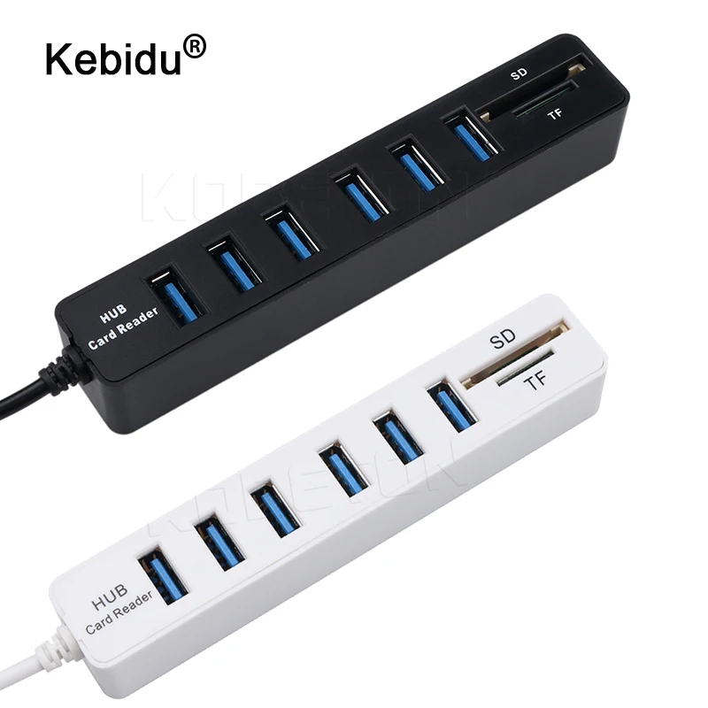 kebidu 2 In 1 USB 2.0 Hub Combo 6 Port Splitter Multifunction HUB Support SD/TF Card Reader For PC Laptop Computer | Компьютеры и офис