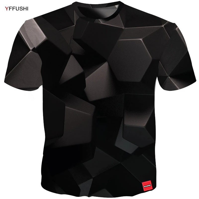 

YFFUSHI Male/Female 3d Black Hip Hop Tees Unique Pure Color Geometry Print 3d High Quality Cool Summer T shirt Plus Size 5XL