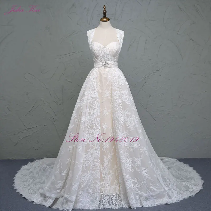 

Julia Kui Robe De Mariage New Detachable A Line Wedding Dress Sweetheart Neck Cheap Lace 2 in 1 Bride Dresses
