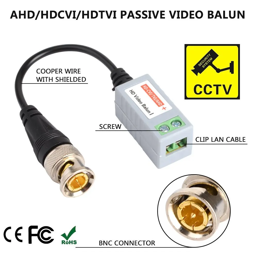 Passive Twisted Video Balun Transceiver Male BNC to CAT5 RJ45 UTP for CCTV AHD DVR Security Camera System