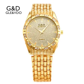 

XG74 G&D GLE&VDO Womens Watches Gold Luxury Ladies Bracelet Watch Fashion Quartz Wristwatches relogio feminino Stainless Steel