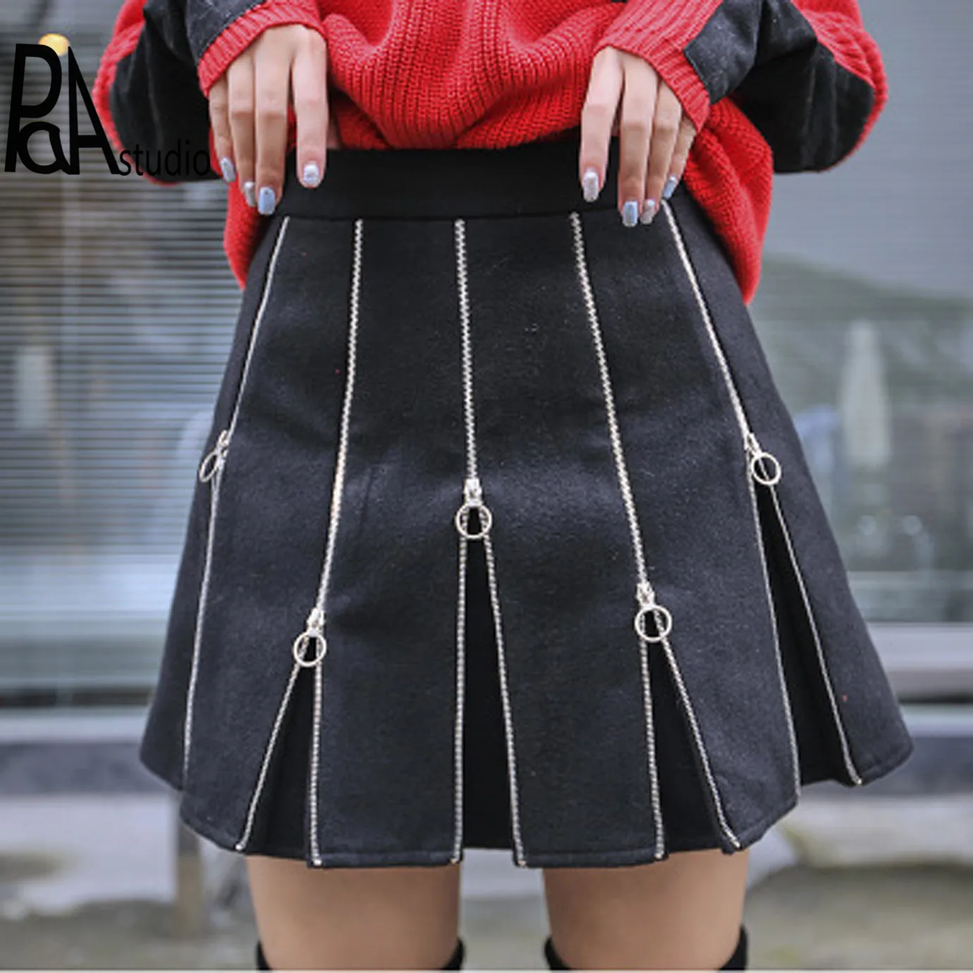 

Metal Buckle Zipper Gothic Rock Punk Darkness High Waist Suede Skirts with Short Women Plus Size Skirt 4XL Saias Winter Oversize