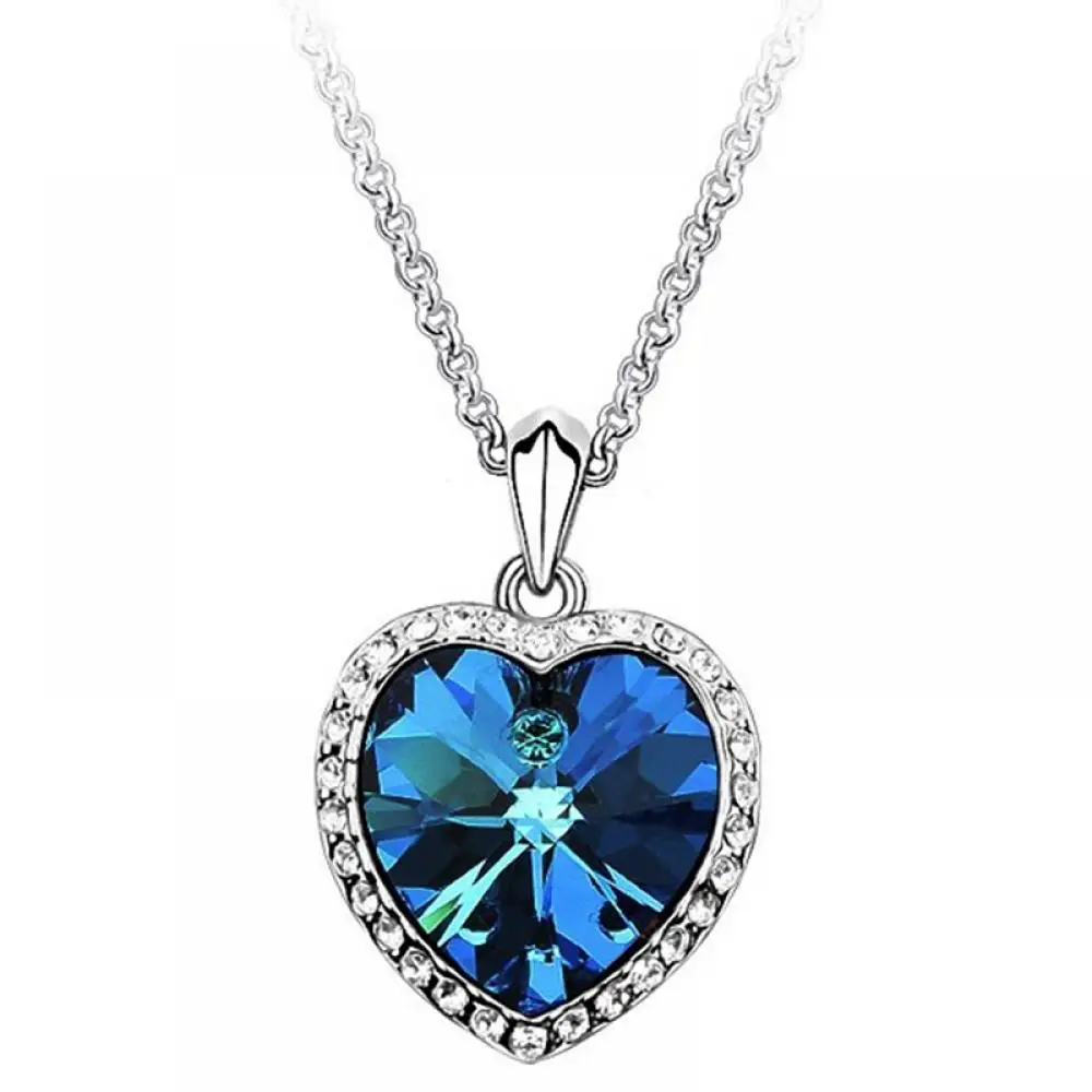 1 шт. красивый синий океан Сердце со стразами подвесное ожерелье классическое титаническое ювелирное изделие подарок для влюбленных женская мода