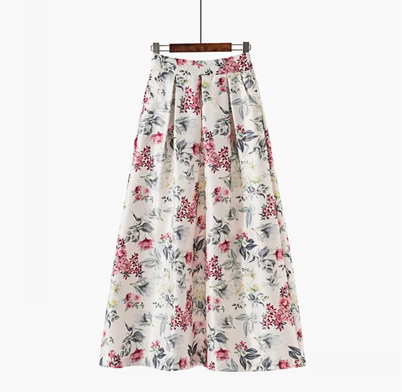 Летние женские юбки Jupe Longue Femme с высокой талией и карманами, длинная юбка в винтажном стиле с цветочным рисунком, Полосатая юбка макси, большие качели, большие размеры - Цвет: 1090-21