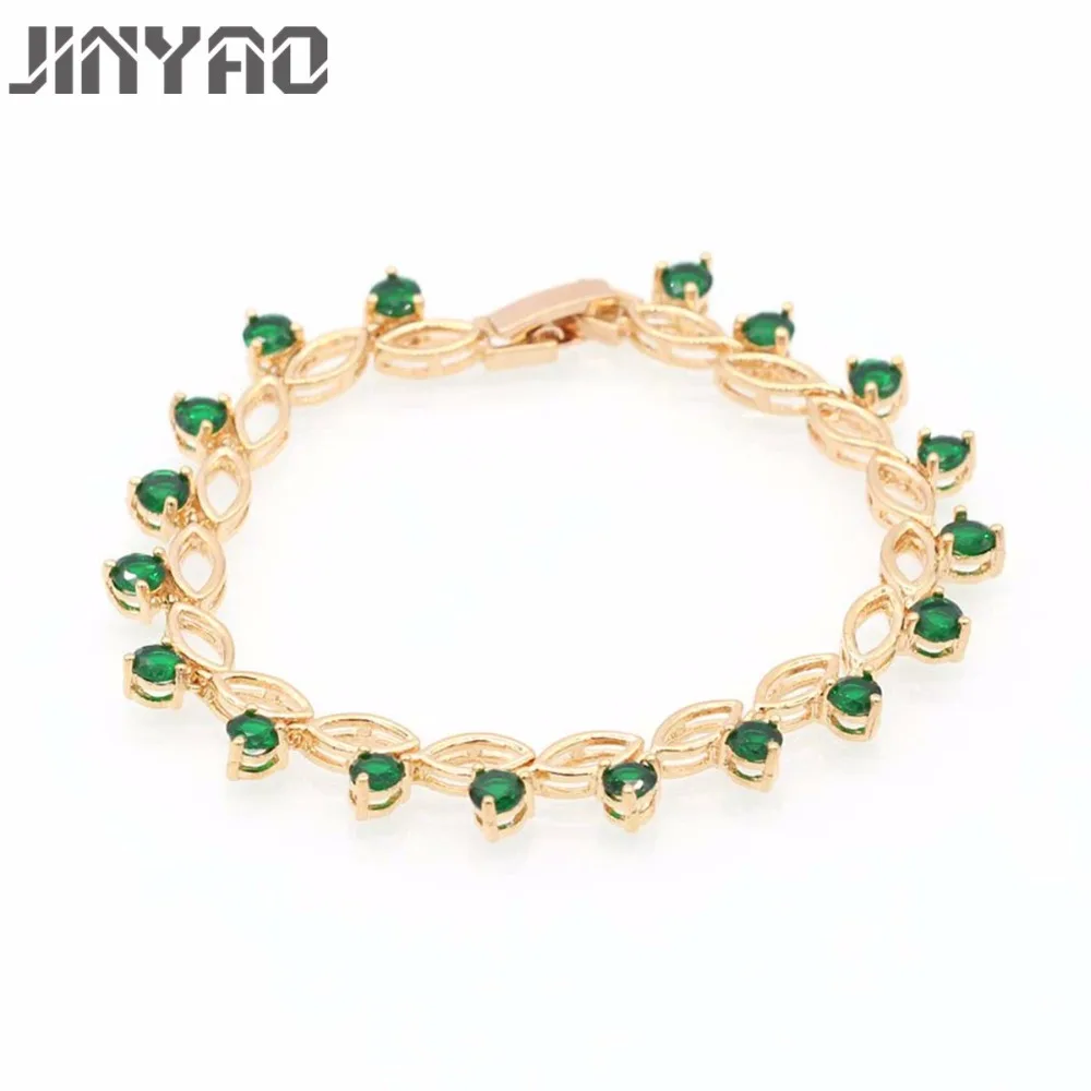 JINYAO модные ювелирные изделия Круглый зеленый красный циркон золотой цвет