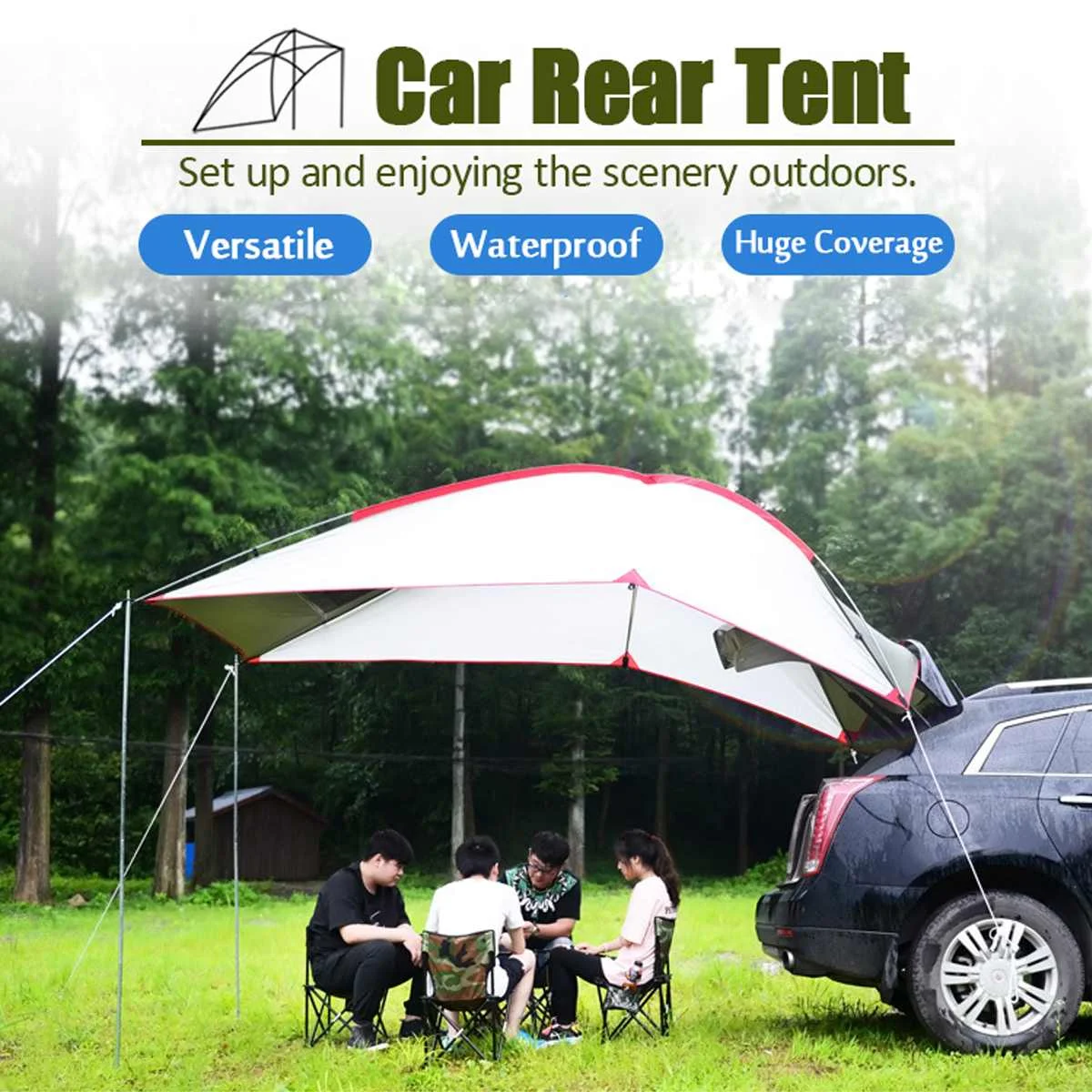 

Waterproof Car Sunshade Portable Outdoor Camping Sun Shelter Tent with Screen Window Tailstock Weather Enclosure Sunshade Picnic