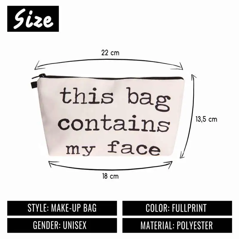 Jom Tokoy Heat Transfer Printing Cosmetic Bag Fashion Women Brand makeup bag This Bag Contains My Face Jom Tokoy Heat Transfer Printing Cosmetic Bag Fashion Women Brand makeup bag This Bag Contains My Face