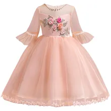 Летнее Детское платье; платье принцессы для девочек 3-14 лет; Детские платья с короткими рукавами и аппликацией; милое платье для свадебной вечеринки и выпускного вечера