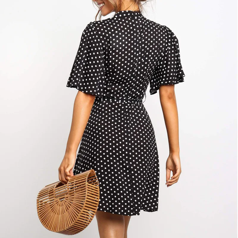 2020 Polka Dot Dress Women Summer Boho Beach Chic Mini Dress Casual Short Sleeve Ladies Office Elegant Dress Vestido Mujer