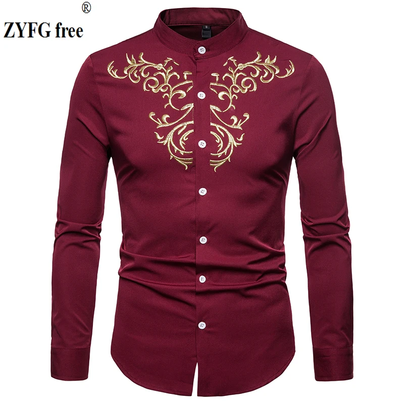 

Men's Business Casual shirts 2018 Large Size shirt embroidery Long Sleeved Shirt stand neck Smart Male Social Dress Shirts