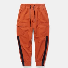 Винтаж Цвет блока лоскутное карманов пот Штаны Для мужчин хип-хоп боковой полосой Повседневное эластичный пояс бегунов Штаны уличная