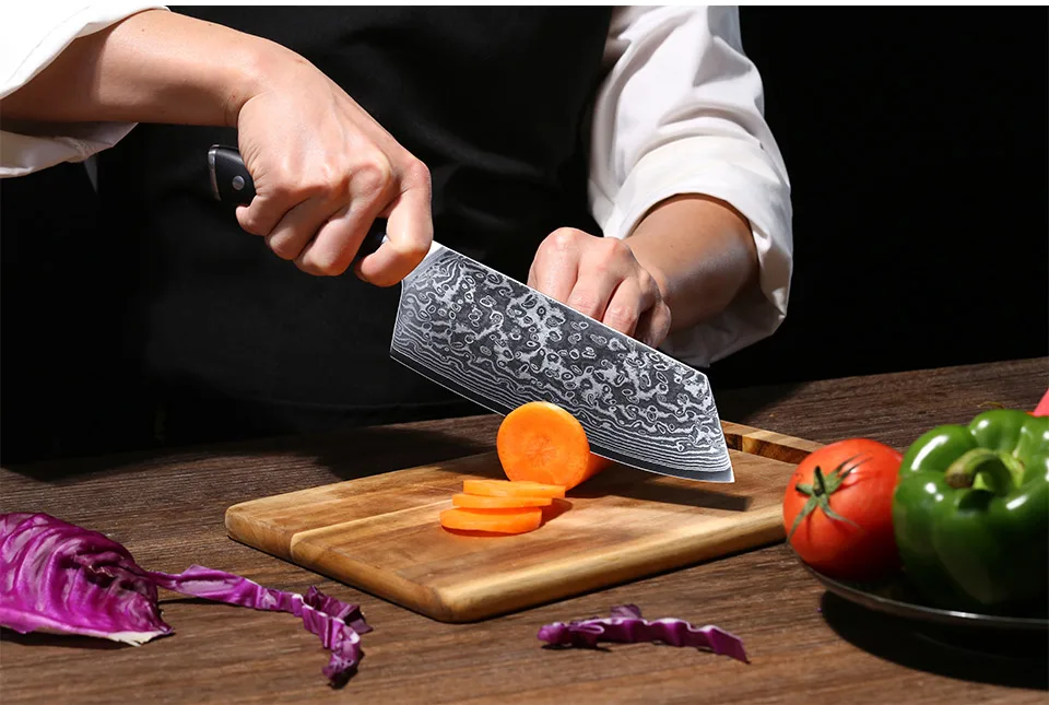 TURWHO 6 шт. кухонные ножи наборы высокоуглеродистой японской VG10 дамасской стали шеф-повара Santoku Кливер нож для хлеба с ручкой G10