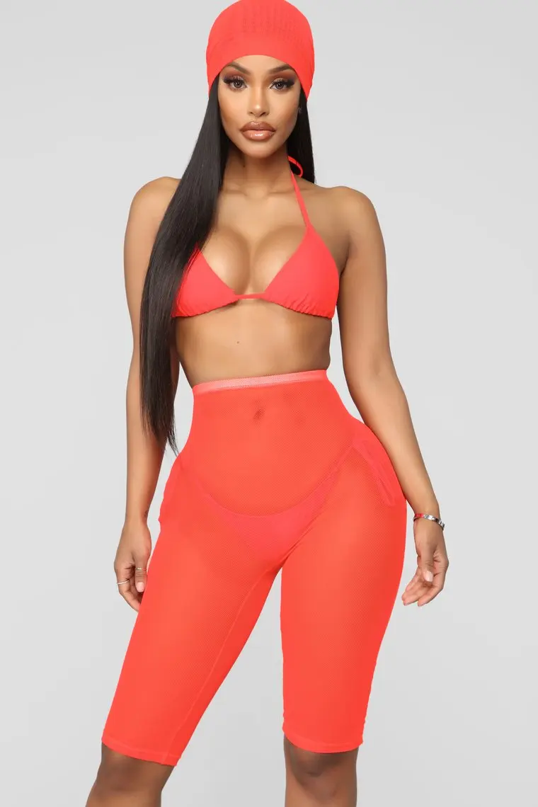 

2019 New Sheer Mesh 3pcs Set Sexy Bandage Cropped Camis and Cover Up See Through Pants Transparent Suit Beach Holiday Women Wear
