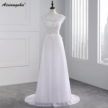 2017 Hot Selling Custom Made A Line Wedding Dresses Vestido de Noiva Casamento Chiffon Lace See through Backless Robe De Mariage