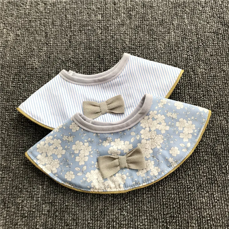 Ins Retro Cotton Breathable Baby Bibs Breastplate Waterproof Kids Things Baby Stuff 360 Degree Rice Pocket (5)