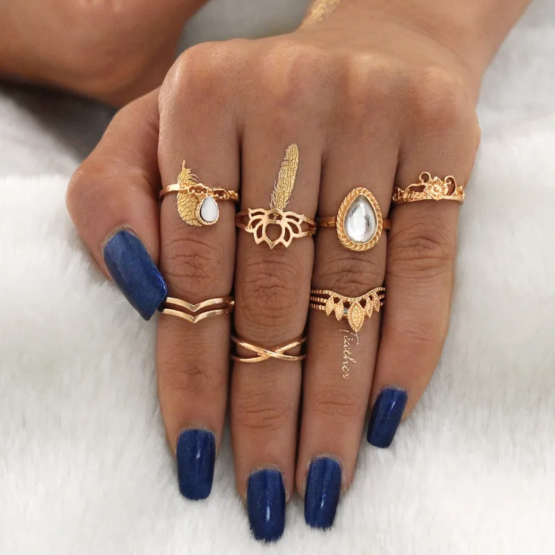 

Vintage Knuckle Ring Set for Women Fashion Anel Aneis Bague Femme Crystal Opal Stone Gold Silver Midi Finger Rings Boho Jewelry
