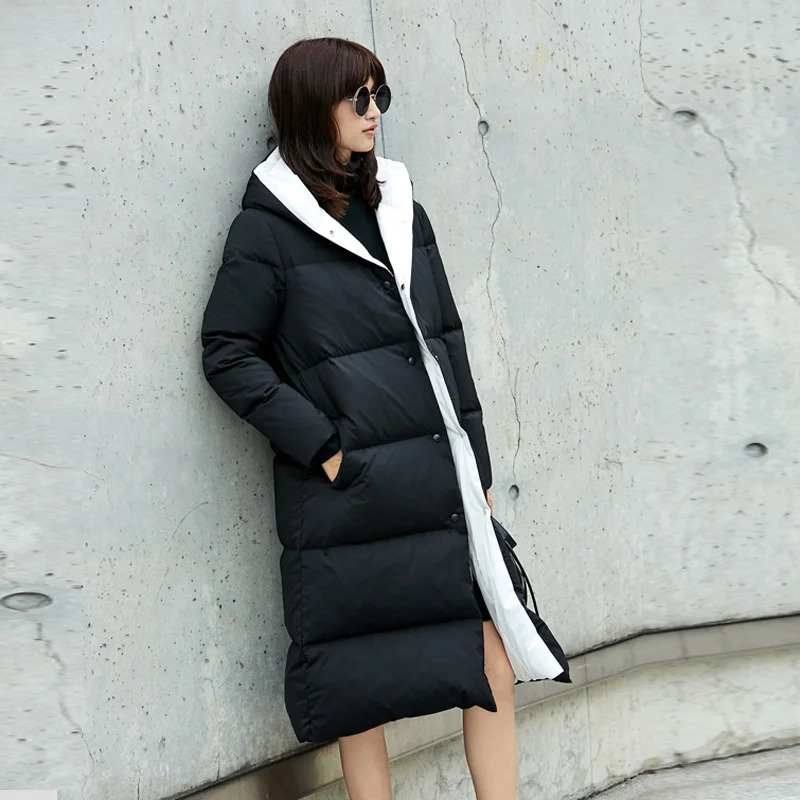 Amii Minimalist Hoodie Down Coat Women Winter 2018 Casual 90% White Duck Light Waterproof Female Plus size Long Down Jackets