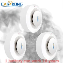 10 лет работы 433 МГц Беспроводная дымовая сигнализация низкое энергопотребление батарея работает для Wifi PSTN GSM сигнализация для WPG G2B и т. Д