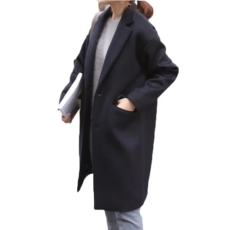 Largo abrigo de lana mujer suelta mezcla de lana chaqueta de abrigo para las mujeres abrigos otoño invierno abrigo mujer hiver bayan kaban veste femme - 5