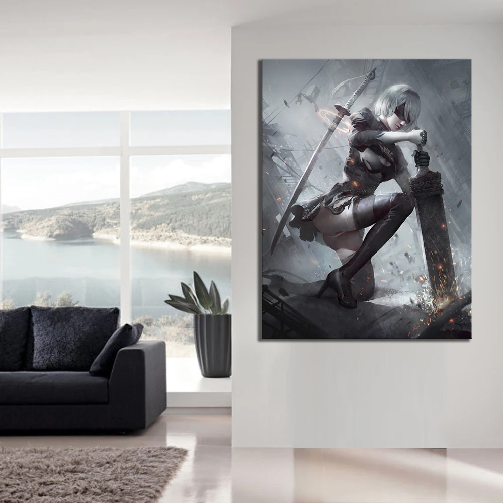 

Modular Pictures Canvas Painting 1 Piece Automata 2B Game Poster Spray Prints Creative Wall Art Home Decor Kids Room Frame