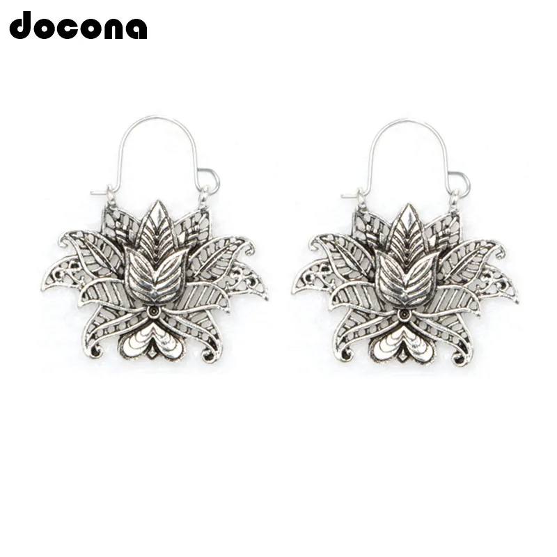 

Docona Tribal Hollow Flower Insect Drop Dangle Earrings For Women Bohemia Punk Silver Geometric Pendant Earring Pendientes 3919
