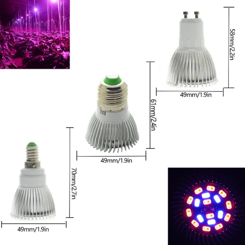 E27 Светодиодный светильник для выращивания растений E14 GU10 полный спектр светодиодный светильник для выращивания растений 18 Вт 5730SMD 18 светодиодный комнатный гроутент