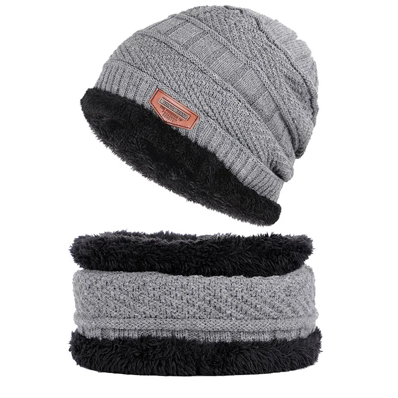 Мужские вязаные толстые зимние шапки из вельвета, теплые и удобные, регулируемые, унисекс, Изысканные кожаные фирменные кепки для мужчин - Цвет: Gray A