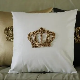 

327 # Creative PU handmade sewing imperial crown bead luxury cushion cover without filling sofa bed home room Dec wholesale