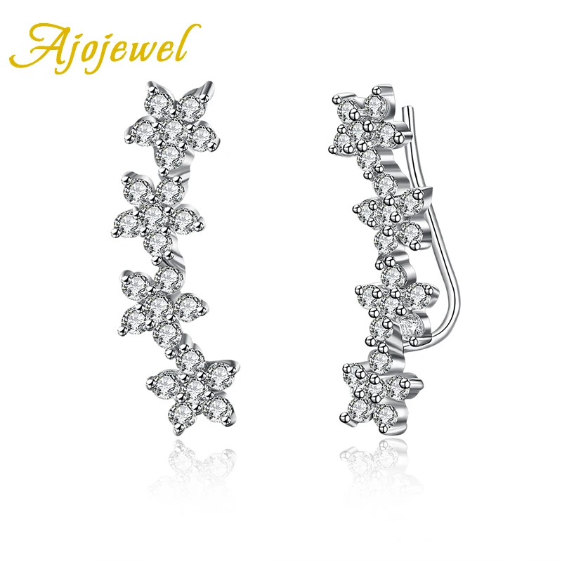 Ajojewel 925 пробы серебряные u-образные серьги циркония цветок клип модные ювелирные украшения для ушей Подарки для женщин девочек