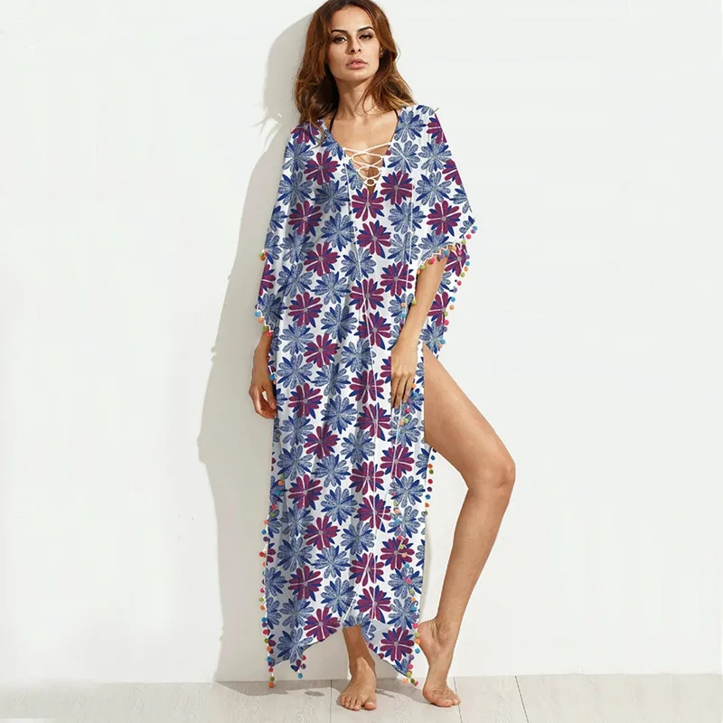 

New Arrivals Pareo Beach Cover up Rayon Print Swimwear Ladies Saida de Praia Beach Long Dress Tunic Women Kaftan Robe de Plage