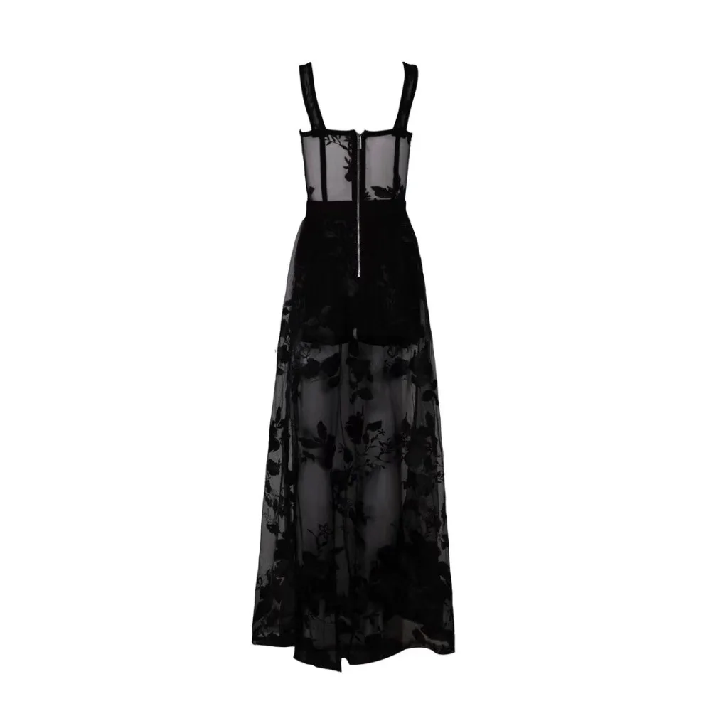 High Quality Celebrity Slip Black Lace Hollow Out Aline Rayon Bandage Dress Club Party Bodycon Dress (4)