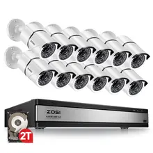 ZOSI 16CH 1080p камера безопасности система с 12 2.0MP наружная/крытая CCTV цилиндрическая камера наблюдения с 100ft длинным ночным видением