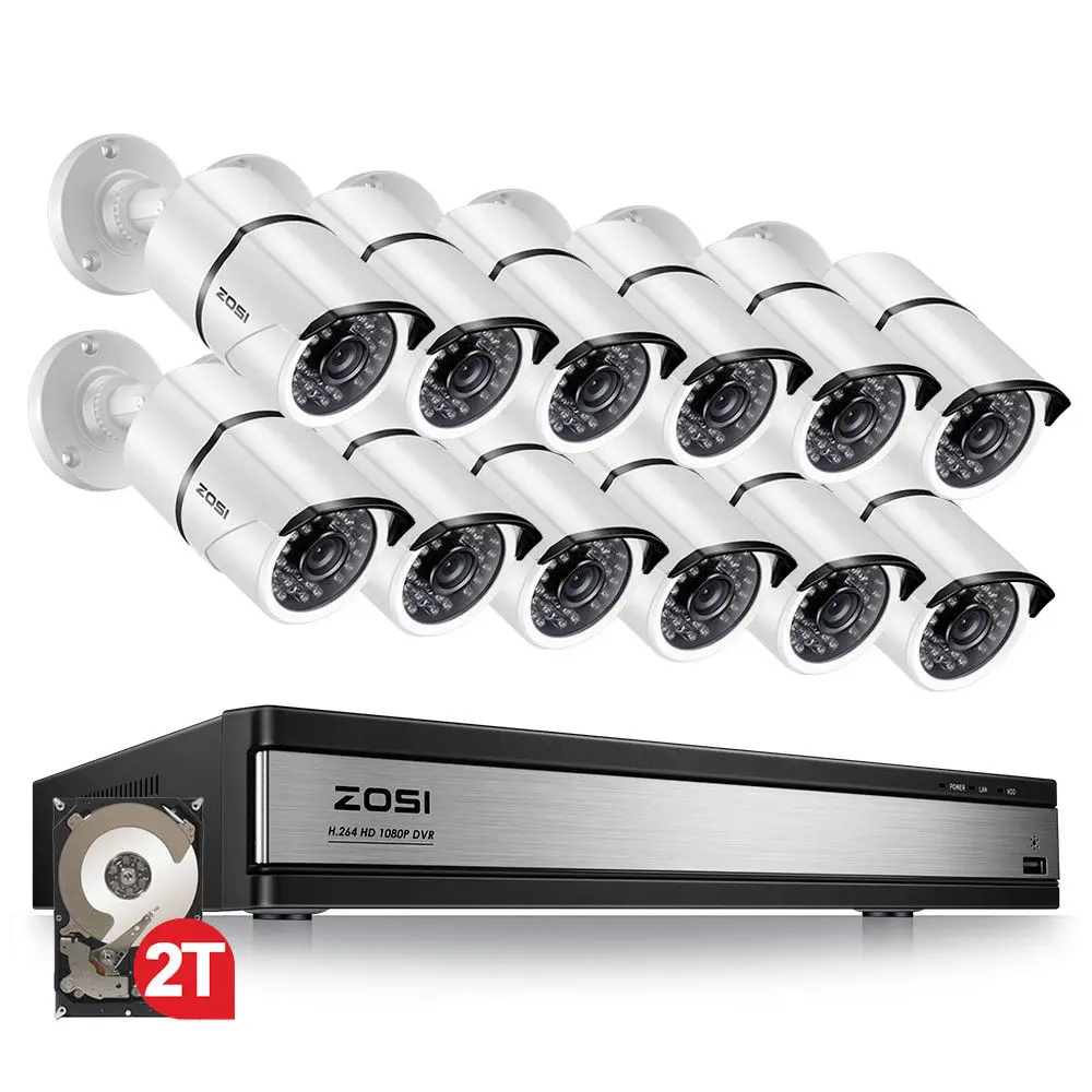  ZOSI 16CH 1080p Security Camera System with 12 2.0MP Outdoor/Indoor CCTV Bullet Surveillance Camera - 32903622064