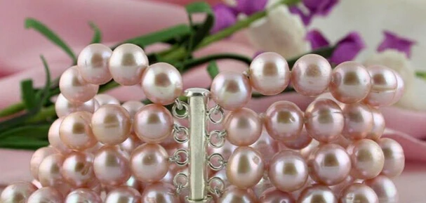 

Miss charm Jew 315 NATURAL 4ROW 8" 9-10MM PURPLE ROUND FRESHWATER PEARL BRACELET