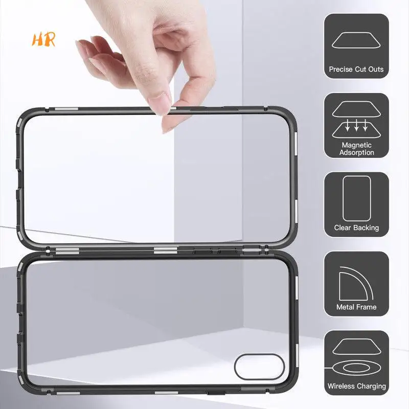 

Magnetic Case For iPhone XS Max XR 360 Full Magnetic Adsorption Metal Flip 9H Glass Back Case For iPhone 8 Plus 7 Plus 6 6s
