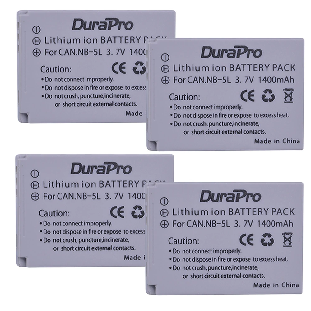 4 шт. DuraPro NB-5L NB 5L NB 5L 1400 мА/ч, Перезаряжаемые Li-Ion Камера Батарея для Canon 900 Ti SD790 является SD950 SD900 SD990 z1 SX220