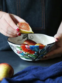 

platos de ceramica Salad bowl, creative tableware, irregular western dish steak plate hand-painted ceramic plate water cup