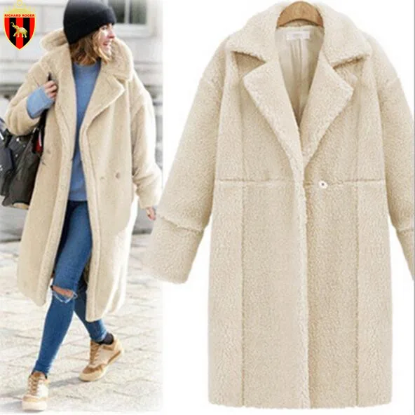 RICHARDROGER Women winter Leather non-original coat thicken warm artificial female Animal fur Coats and Jackets solid colo Coats