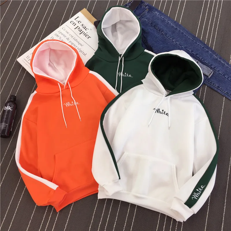

Dreamlikelin White Print Letters Hoodies Women Sweatshirts Casual Long Sleeve Lovers Orange Black Women Hooded Sweatshirts