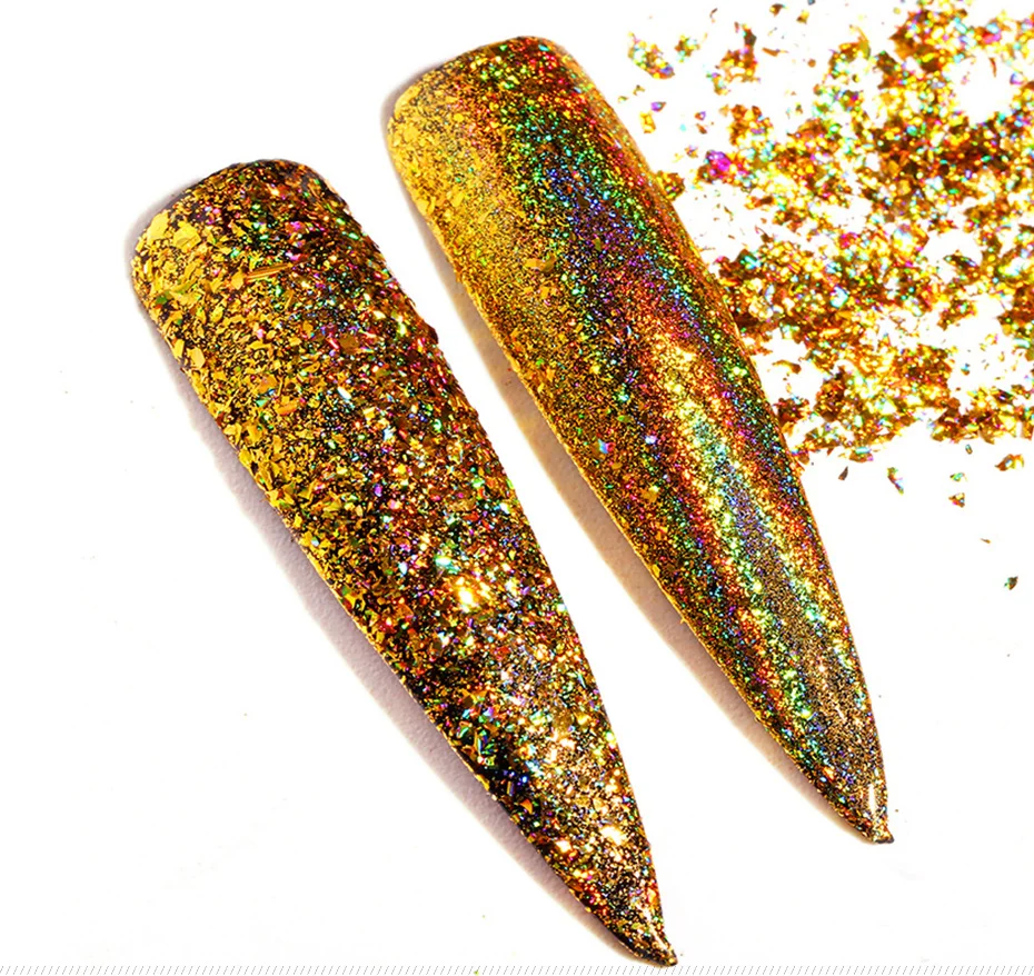 Art Glitter 0.2g Golden Holographic Chameleon Nail Glitter Sequins Mirror Laser Flakies Paillette Manicure Nail Art Decorations
