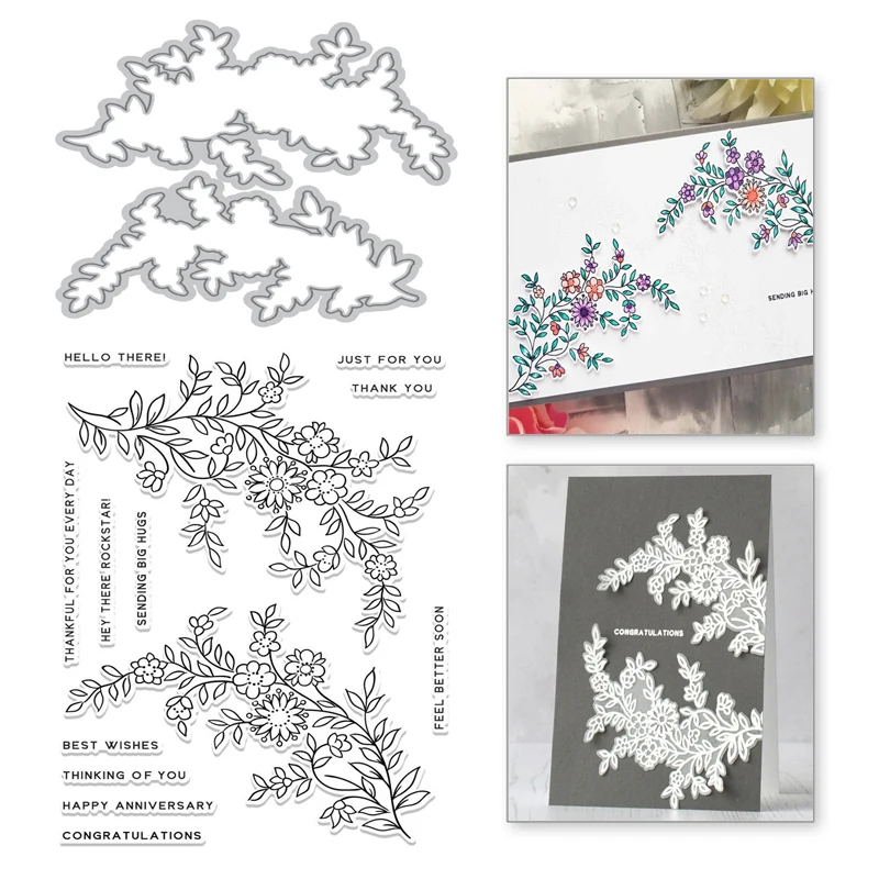 

Eastshape Floral Vine Clear Stamps and Metal Cutting Dies Scrapbooking for 2019 New Craft Dies Set Decorative Embossing Stencils