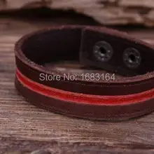 G91 коричневый повезло фразу в полоску Качество кожаный браслет манжеты Для Мужчин's