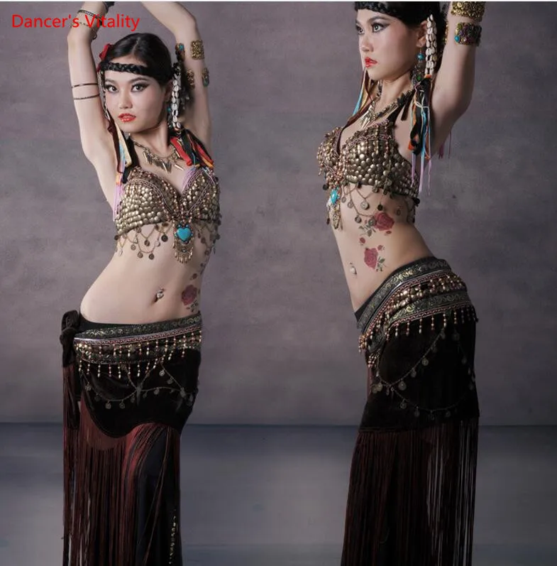 

3 pieces Suit ( Hip Scarf Pants) Women vintage Belly Dance Tribal Gypsy Suit Ad free shipping